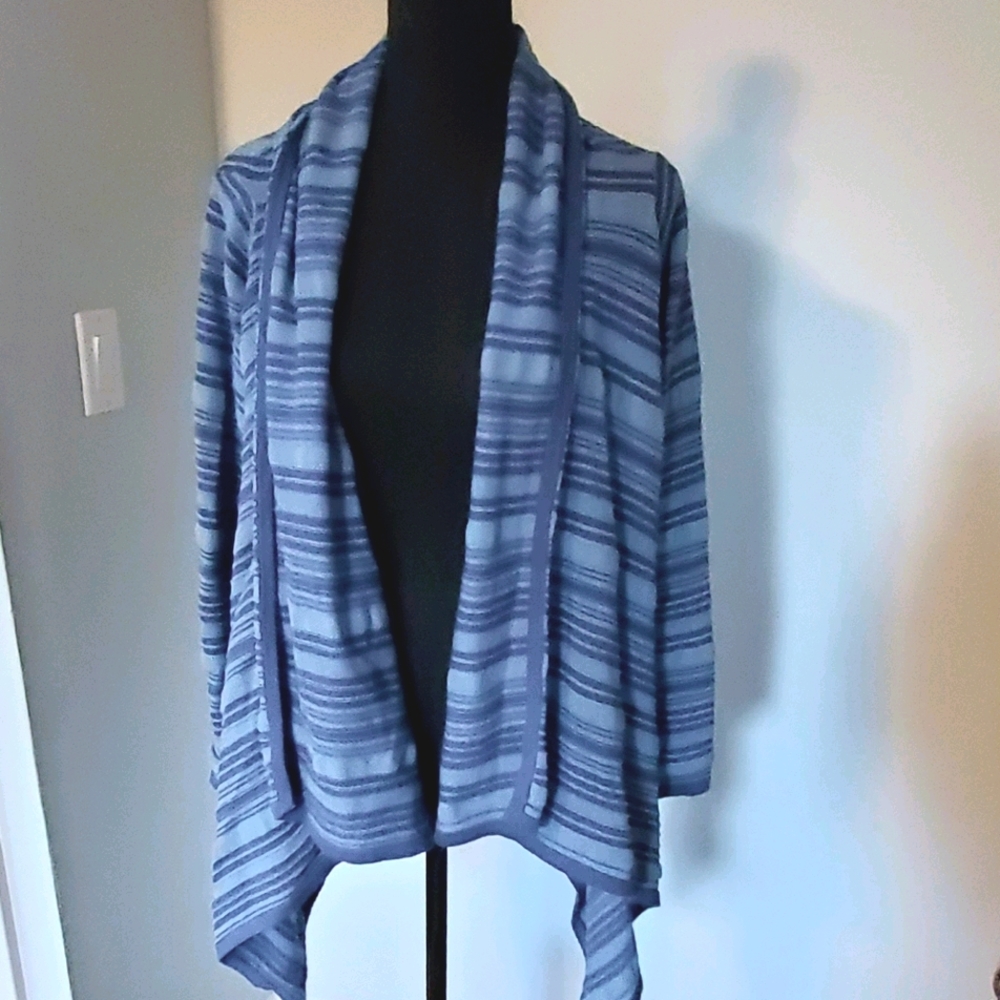 Chaps Wrap Cardigan- Blue & White - S